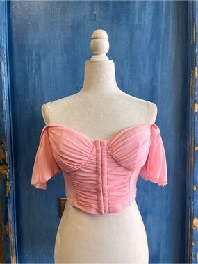 privy Pink Off-Shoulder Ruched Crop Bustier